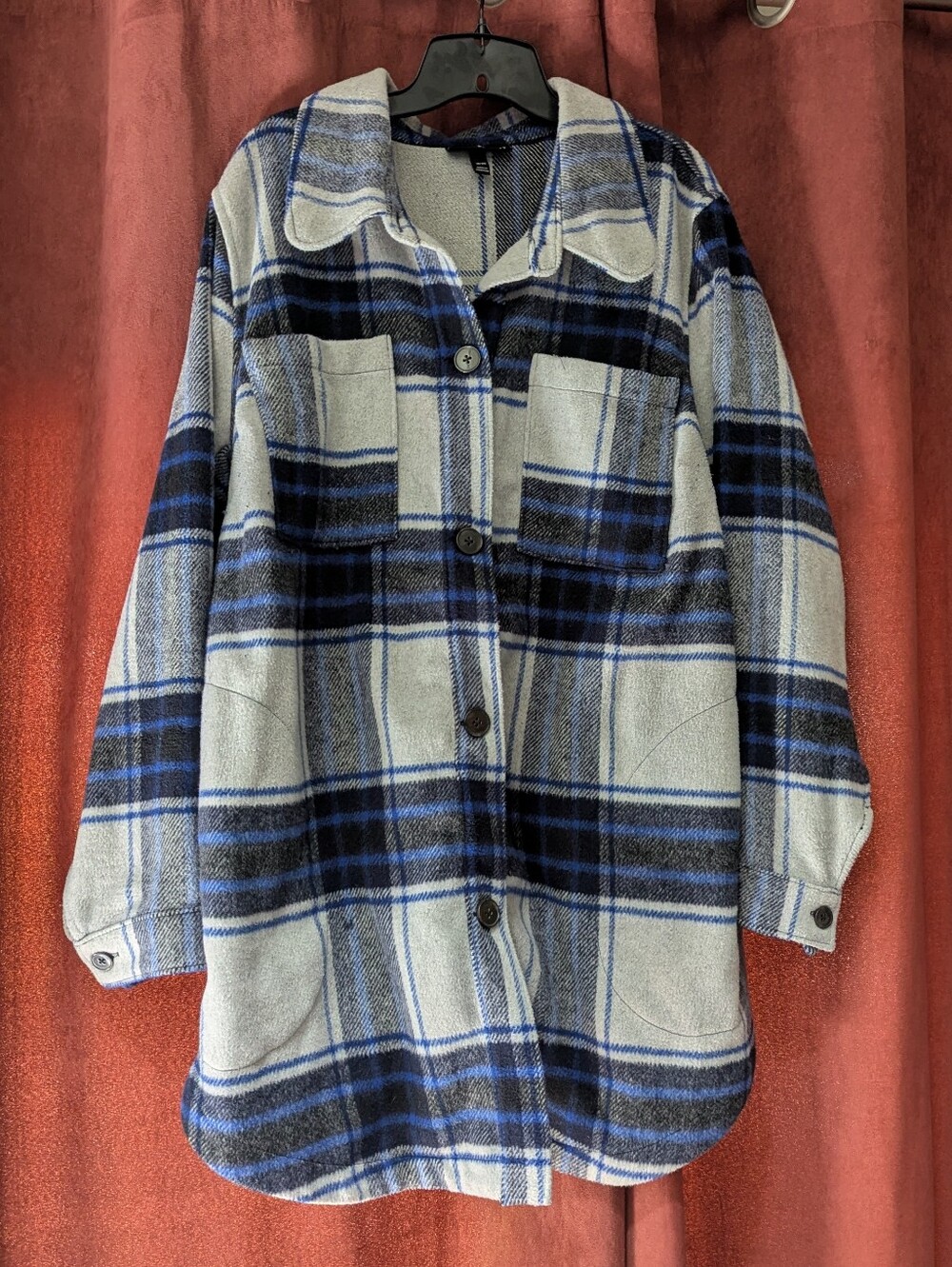 Button-Front Plaid Shacket